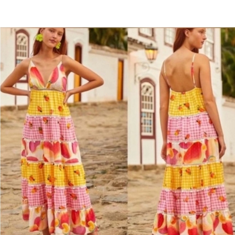 NWT FARM RIO MIXED PICNIC CASHEW MAXI DRESS IN MIX PRINT - Picture 1 of 6